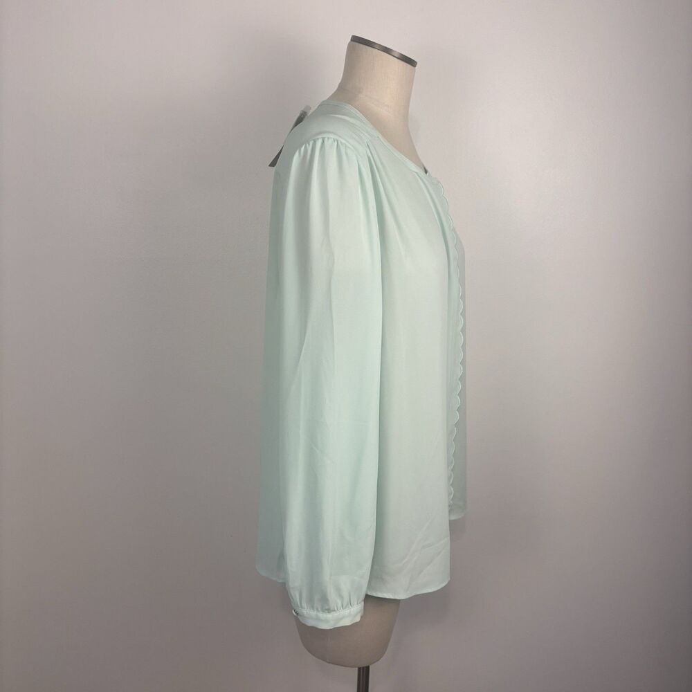 NWT J Crew Womens 3X Long-sleeve Drapey Scalloped Top Blouse Mint Green AL598 - Picture 5 of 9